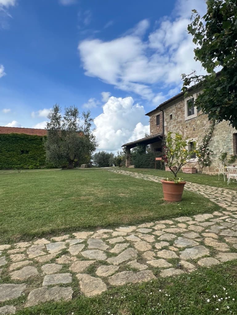 Stone villa exterior in the Val d'Orcia