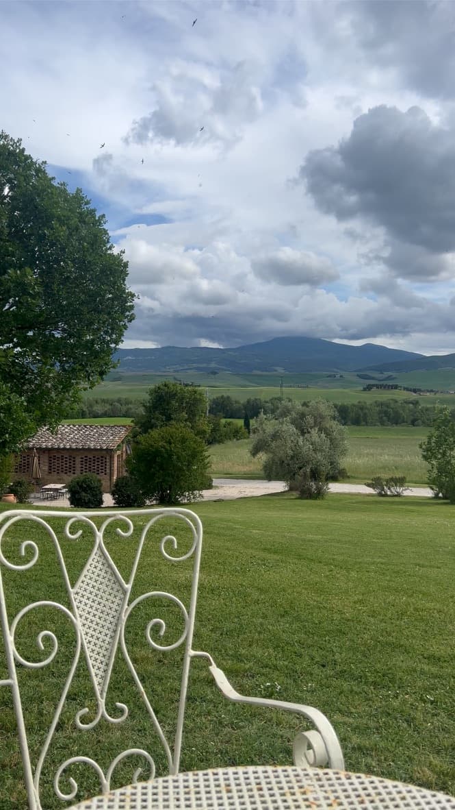 View over Val d'Orcia from villa grounds